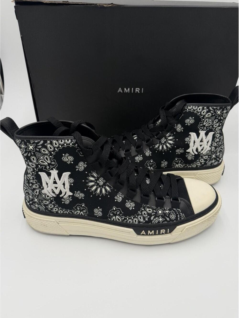 AMIRI Bandana Court High Top Sneakers Black White Size 45 EU